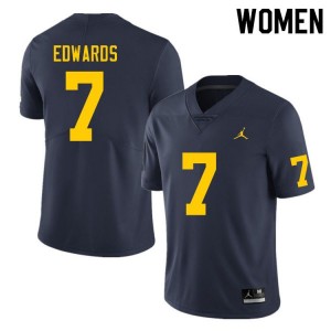 #7 Donovan Edwards Michigan Wolverines College Football For Women's Jersey - Navy