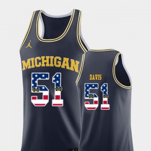 #51 Austin Davis Michigan Wolverines USA Flag Mens College Basketball Jersey - Navy