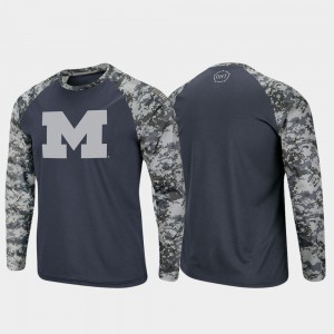 Michigan Wolverines OHT Military Appreciation Raglan Long Sleeve Digi Camo For Men's T-Shirt - Charcoal Camo