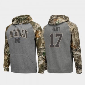 #17 Will Hart Michigan Wolverines Realtree Camo Men's Raglan College Football Hoodie - Charcoal