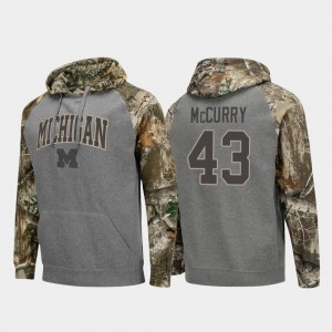 #43 Jake McCurry Michigan Wolverines Men's Raglan College Football Realtree Camo Hoodie - Charcoal