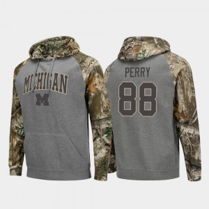 #88 Grant Perry Michigan Wolverines For Men's Realtree Camo Raglan College Football Hoodie - Charcoal