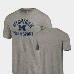 Michigan Wolverines Mens Pick-A-Sport Tri-Blend Distressed T-Shirt - Gray