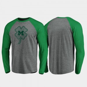 Michigan Wolverines St. Patrick's Day Raglan Long Sleeve Celtic Charm Men T-Shirt - Heathered Gray