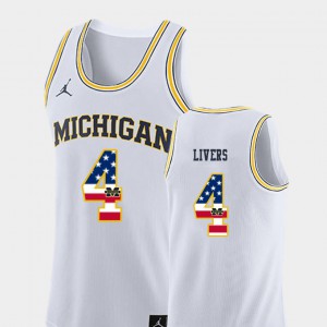 #4 Isaiah Livers Michigan Wolverines For Men College Basketball USA Flag Jersey - White