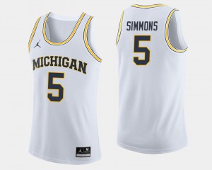 #5 Jaaron Simmons Michigan Wolverines College Basketball For Men's Jersey - White