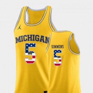 #5 Jaaron Simmons Michigan Wolverines Men College Basketball USA Flag Jersey - Yellow