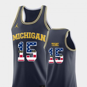 #15 Jon Teske Michigan Wolverines College Basketball USA Flag For Men Jersey - Navy