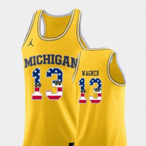 #13 Moritz Wagner Michigan Wolverines USA Flag College Basketball For Men's Jersey - Yellow