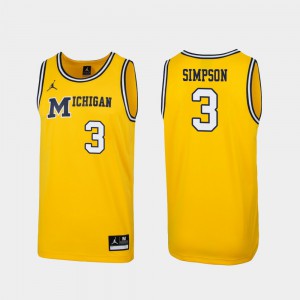 #3 Zavier Simpson Michigan Wolverines Replica 1989 Throwback College Basketball Men's Jersey - Maize