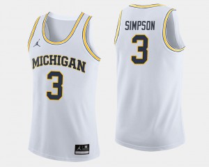 #3 Zavier Simpson Michigan Wolverines For Men's College Basketball Jersey - White
