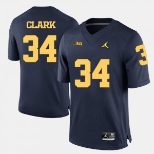 #34 Jeremy Clark Michigan Wolverines For Men's College Football Jersey - Navy Blue