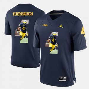 #4 Jim Harbaugh Michigan Wolverines For Men's Player Pictorial Jersey - Navy Blue