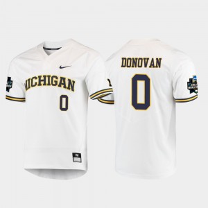 #0 Joe Donovan Michigan Wolverines 2019 NCAA Baseball College World Series Men's Jersey - White