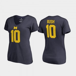 #10 Devin Bush Michigan Wolverines Ladies V-Neck Name & Number College Legends T-Shirt - Navy