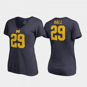 #29 Leon Hall Michigan Wolverines Ladies College Legends V-Neck T-Shirt - Navy