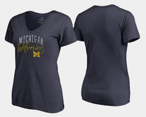 Michigan Wolverines For Women's V-Neck Graceful T-Shirt - Navy