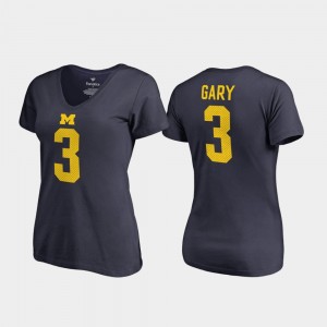 #3 Rashan Gary Michigan Wolverines College Legends For Women's V-Neck Name & Number T-Shirt - Navy